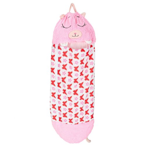 KIK KX3016 Dětský spací pytel a polštář 2 v 1, 125 x 50 cm, růžový s motýli