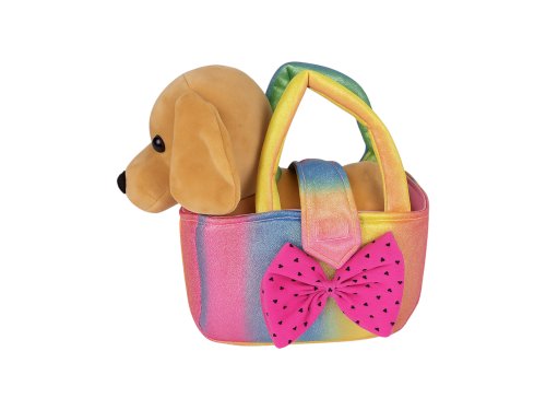 MalPlay Plyšový pejsek v duhové kabelce 23 cm, hnědý