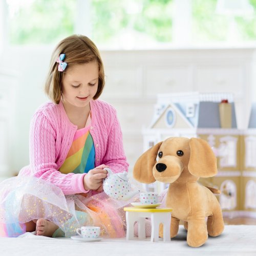 MalPlay Plyšový pejsek v duhové kabelce 23 cm, hnědý