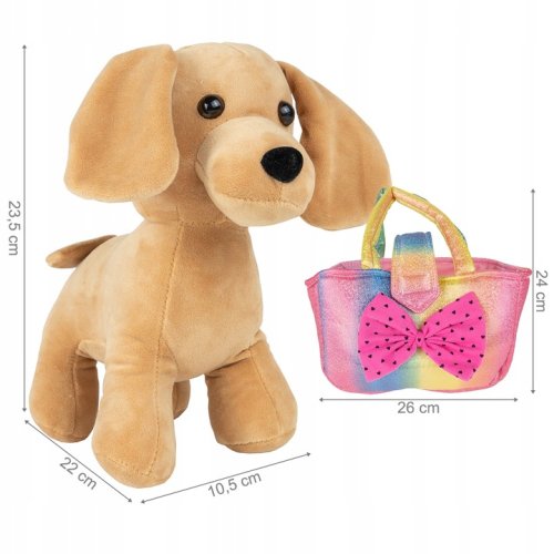 MalPlay Plyšový pejsek v duhové kabelce 23 cm, hnědý