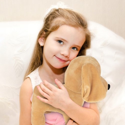 MalPlay Plyšový pejsek v duhové kabelce 23 cm, hnědý