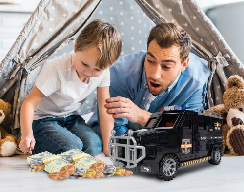 MalPlay Detská pokladnička do auta na ukladanie peňazí pomocou hesla a odtlačku prsta