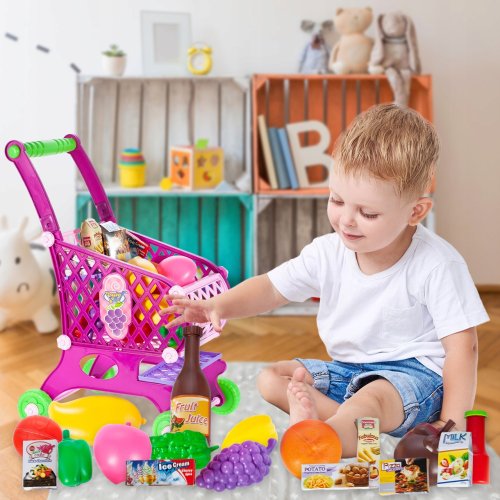 MalPlay Detský vozík na potraviny, ružový