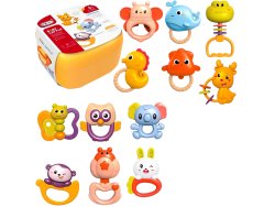 MalPlay Sada chrastítek a kousátek pro miminka, 12 ks v kufříku