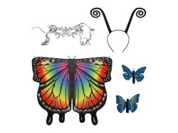 Kruzzel 26765 Karnevalový kostým motýla s duhovými křídly, 5-dílný