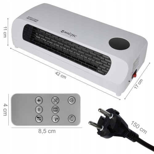 MalTec PT3800Wt Nástenný teplovzdušný ventilátor, 2000 W, biely