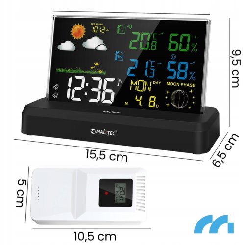 MalTec Meteostanica s farebným displejom, bezdrôtová, čierna