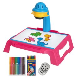 KIK KX2933 Dětský projektor – kreslící stolík se šablonami a fixami, růžová