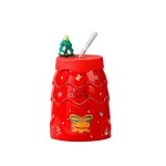 eCa KB06CZE Štýlový vianočný termohrnček v tvare stromčeka so slamkou, 400 ml, červený