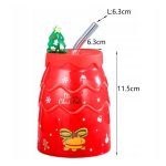 eCa KB06CZE Štýlový vianočný termohrnček v tvare stromčeka so slamkou, 400 ml, červený