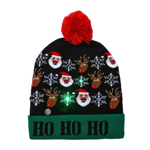 eCa CZ52 LED vianočná čiapka s bambulou, čierna