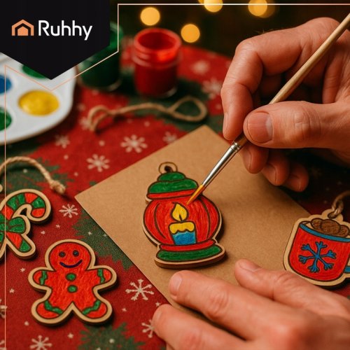 Ruhhy 26471 Sada dřevěných vánočních ozdob na vybarvení, 24 ks