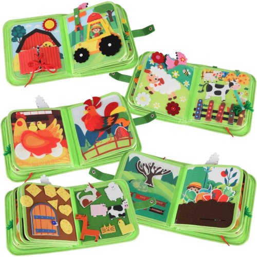 KIK KX2956 Montessori senzorická kniha farma, zelená