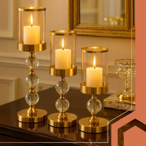 Ruhhy 26487 Sada svícnů Glamour, 3 ks, zlatá