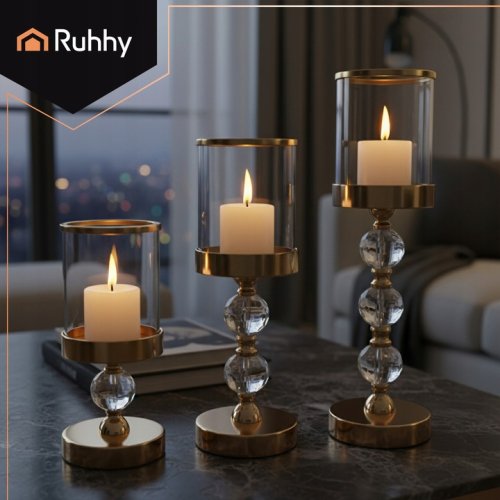 Ruhhy 26487 Sada svícnů Glamour, 3 ks, zlatá