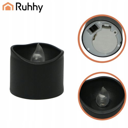 Ruhhy 26128 Sada LED sviečok na batérie 3,6 cm, 12 ks, čierna