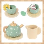 Kruzzel 26418 Dětský dřevěný čajový set s dortovým stojanem