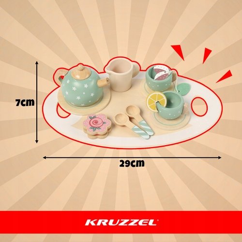 Kruzzel 26393 Dětský dřevěný čajový set, 15 dílů