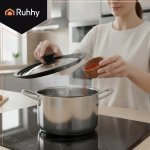 Ruhhy 25563 Univerzálny sklenený poklop so silikónovým okrajom 3 v 1, 18/20/22 cm