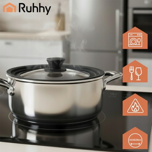 Ruhhy 25563 Univerzálny sklenený poklop so silikónovým okrajom 3 v 1, 18/20/22 cm