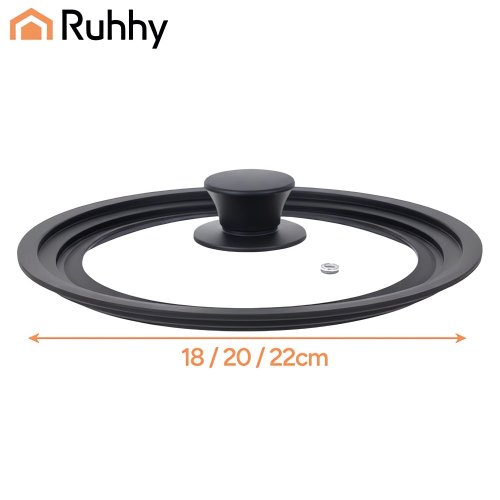 Ruhhy 25563 Univerzálny sklenený poklop so silikónovým okrajom 3 v 1, 18/20/22 cm