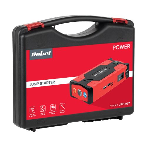 Rebel URZ0967 Powerbanka se startovacími kabely a kompresorem Jump Starter, 10 000 mAh