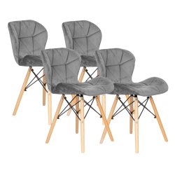 ModernHome KJC208 Sada 4 jedálenských stoličiek, drevené nohy - sivý zamat