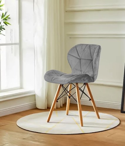 ModernHome KJC208 Sada 4 jedálenských stoličiek, drevené nohy - sivý zamat