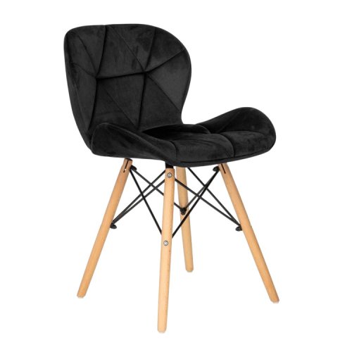 ModernHome KJC208 Súprava 4 jedálenských stoličiek, drevené nohy - čierny zamat