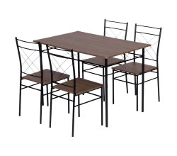 ModernHome Jídelní sestava Verona stůl + 4 židle, MDF + ocel, tmavé dřevo