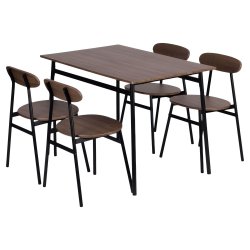 ModernHome Jídelní sestava Oslo stůl + 4 židle, MDF + ocel, tmavé dřevo