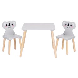 EcoToys 6163 Detský drevený stôl so stoličkami Koala, sivý