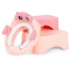 EcoToys HA-P17-18-PK Dětské WC sedátko se schůdky a podestou růžové
