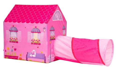 iPlay 8326 Dětský hrací stan - domeček s prolézacím tunelem, růžový