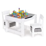 EcoToys ZCF-01A Dětská sada nábytku, stůl + 2 židle s úložnými boxy a oboustrannou tabulí 