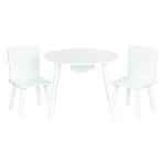 EcoToys WH135 Dětská sada nábytku, kulatý stolek + 2 židle, otvor na hračky, bílá