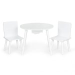 EcoToys WH135 Dětská sada nábytku, kulatý stolek + 2 židle, otvor na hračky, bílá