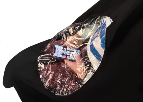 ISO Kadeřnická pelerína-pláštěnka s otvorem na mobil černá