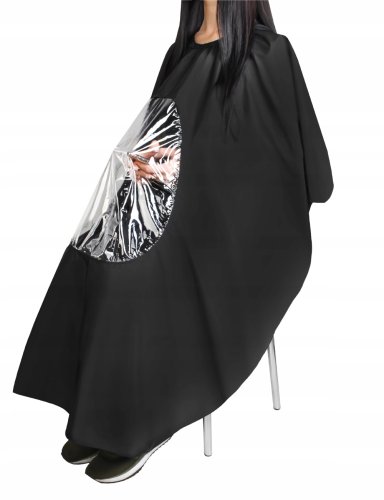 ISO Kadeřnická pelerína-pláštěnka s otvorem na mobil černá