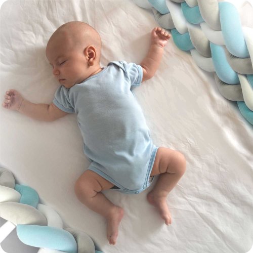 Ricokids 722001 Ochranný pletený mantinel do detskej postieľky, 2 m, modro-sivý