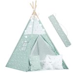 Nukido 740024 Detský teepee s osvetlením – mätový s hviezdami