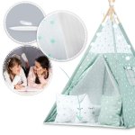 Nukido 740024 Detský teepee s osvetlením – mätový s hviezdami