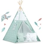 Nukido 740024 Detský teepee s osvetlením – mätový s hviezdami