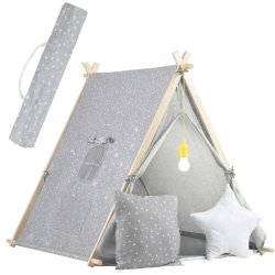 Nukido 740521 Detský stan typu teepee s LED lampou - sivý