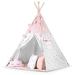 Nukido 740022 Detský teepee s girlandou a svetielkami - ružový