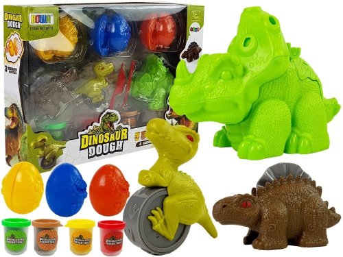 LEAN Toys 8523 Plastelína dinosauři - vajíčka a formičky, 12 prvků, 4 barvy