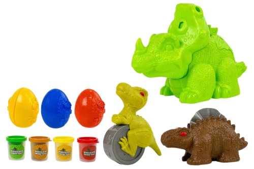 LEAN Toys 8523 Plastelína dinosauři - vajíčka a formičky, 12 prvků, 4 barvy