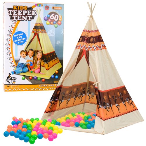 LEAN Toys 2576 Detský indiánsky týpí + 60 loptičiek, 155 cm
