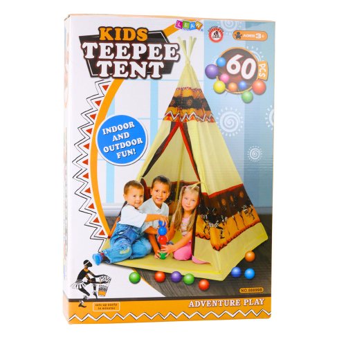 LEAN Toys 2576 Detský indiánsky týpí + 60 loptičiek, 155 cm
