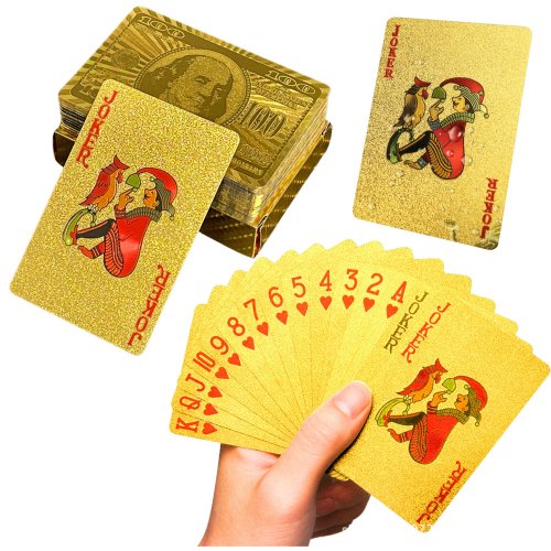 LEAN Toys 21001 Zlaté plastové hrací karty, 54 karet